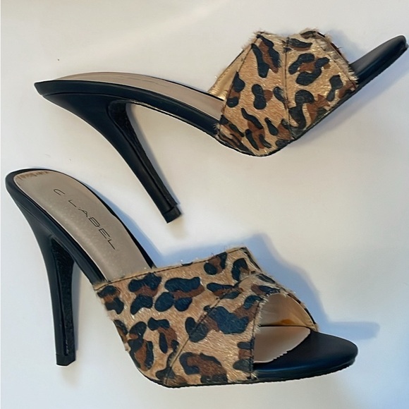 C. Label Black/ Leopard Print Heels Mules Slides size 9 - Picture 1 of 4